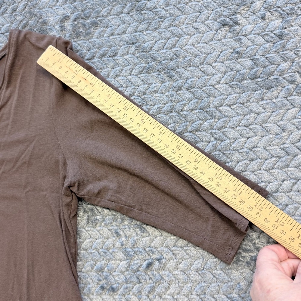 Eileen Fisher V-Neck 3/4 Sleeve Jersey Knit Tunic Dress in Taupe Brown Size XS - Picture 9 of 10